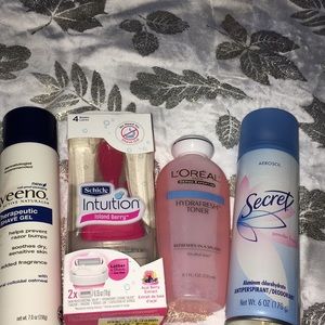 Aveeno, Intuition razor, L’oreal toner, Secret deo